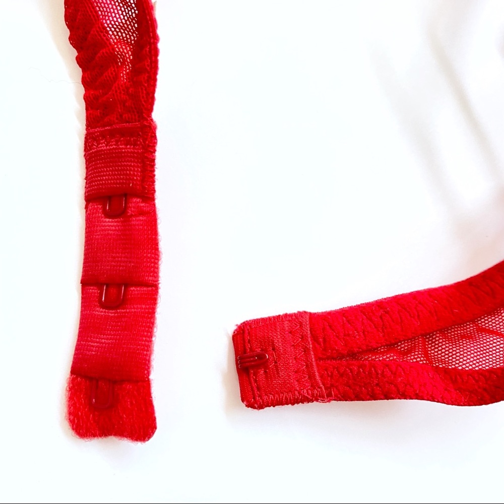 Pink Victoria’s Secret red lace date demi underwire push up bra balconette - Picture 5 of 7